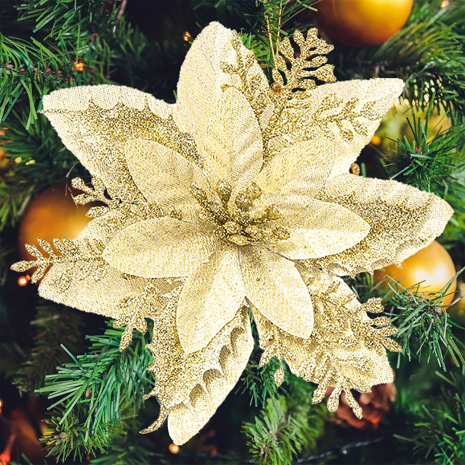 Gold and Bronze with White poinsettia Garland Christmas Tree