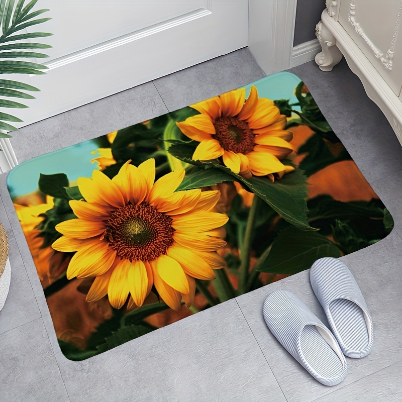 1pc Sunflower Pattern Waterproof Door Mat, Modern Fabric Indoor