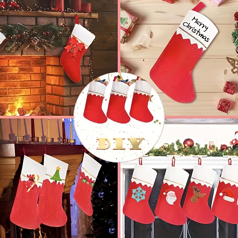 12 Pack Red Felt Christmas Stockings, Christams Fireplace Socks Candy Gift  Bags Santa Claus Xmas Tree Ornaments, Classic Red and White, Party