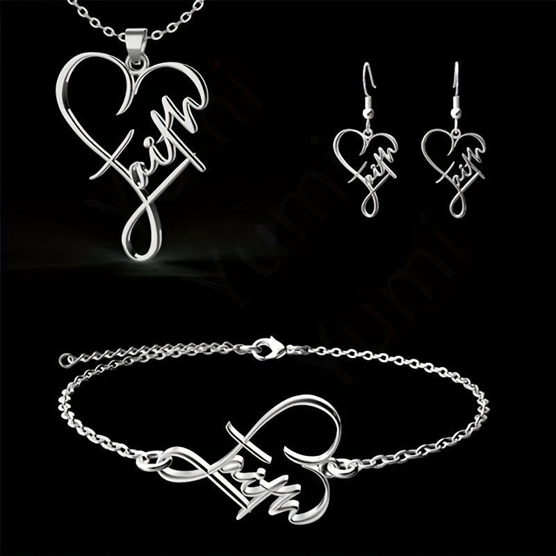 

Vintage Stainless Steel Faith Cross Necklace & Bracelet & Earrings Set Christmas Easter Holiday Gift For Girls