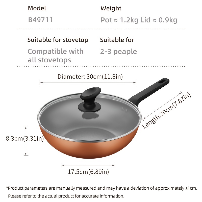 1pc, Non-Stick Cast Iron Skillet, 30cm/11.81'' Woks & Stir-Fry Pans,  Griddle, Chef's Pans, For Gas Stove Top And Induction Cooker, PFOA Free,  Cookware