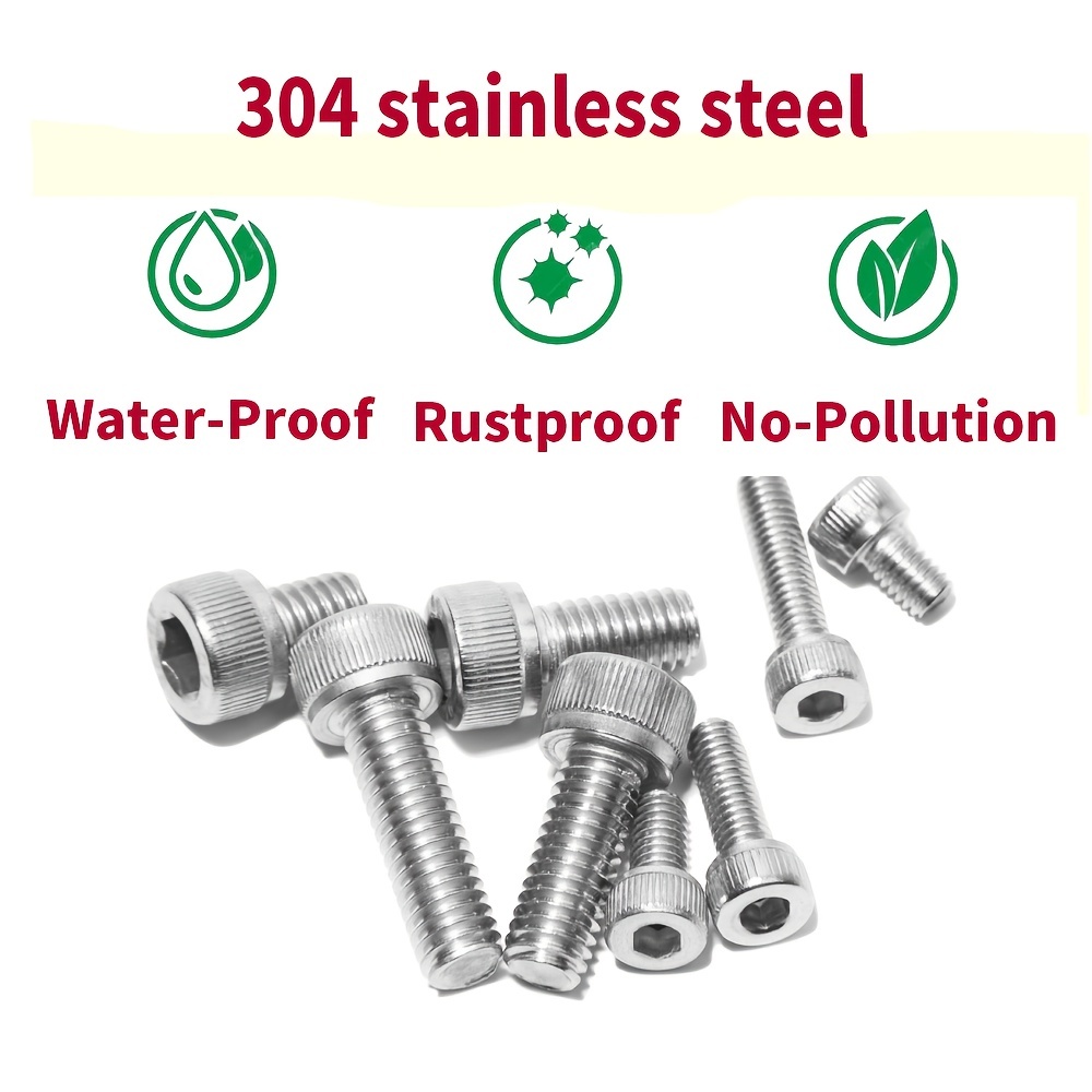 Complete 304 Stainless Steel Bolts  Nuts Kit M3 M4 M5 M6 Hex Socket Head  Screws Assortment Set With Washers  Nuts For Diy Projects. Temu