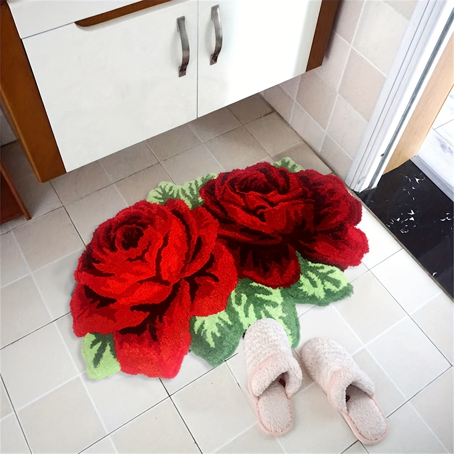 Fluffy Rose Carpet with Anti Slip Bottom Home Decor Bedroom Bathroom Hallway