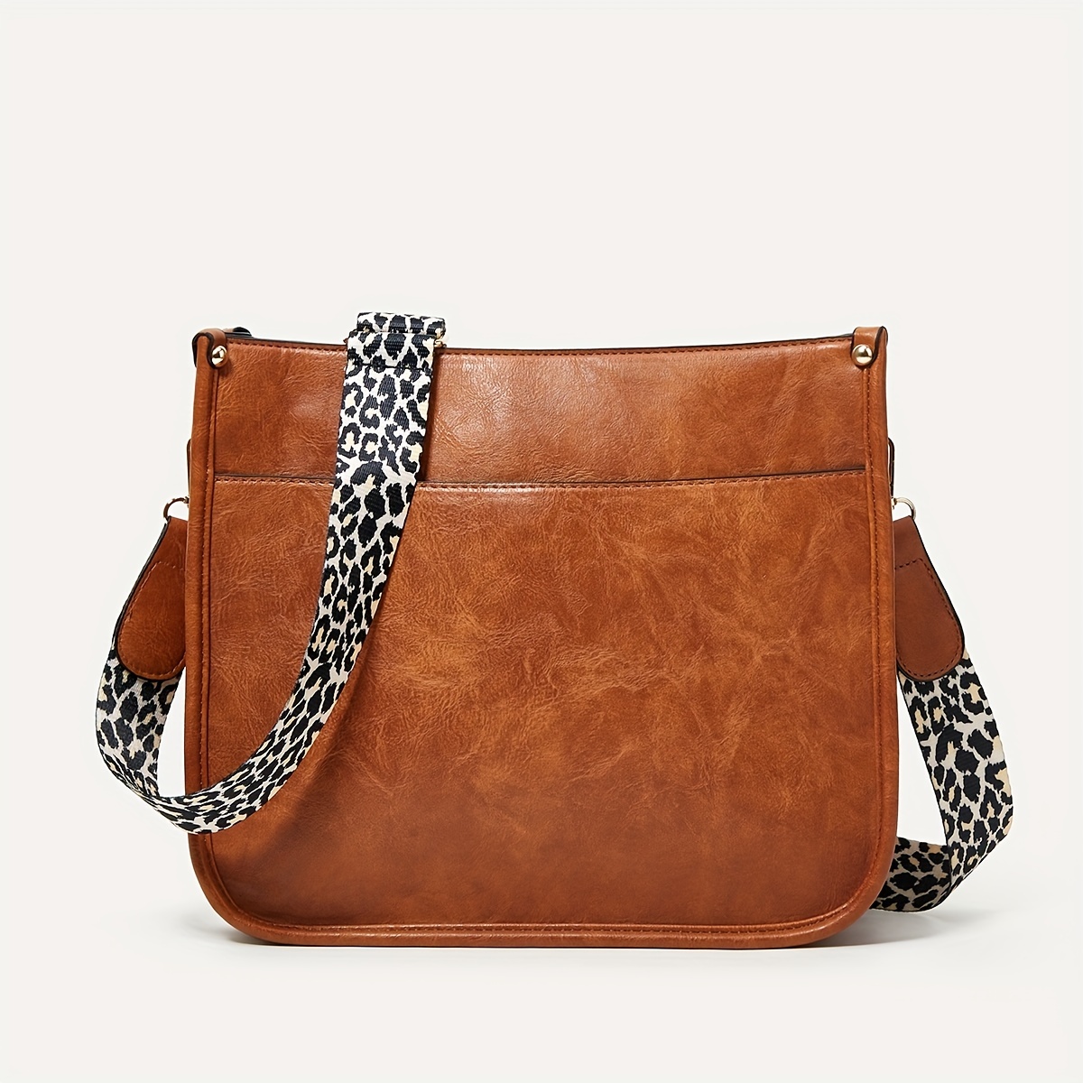 Leopard Print Zipper Shoulder Bag Adjustable Strap Casual Square Bag Pu  Leather Crossbody Bag - Bags & Luggage - Temu