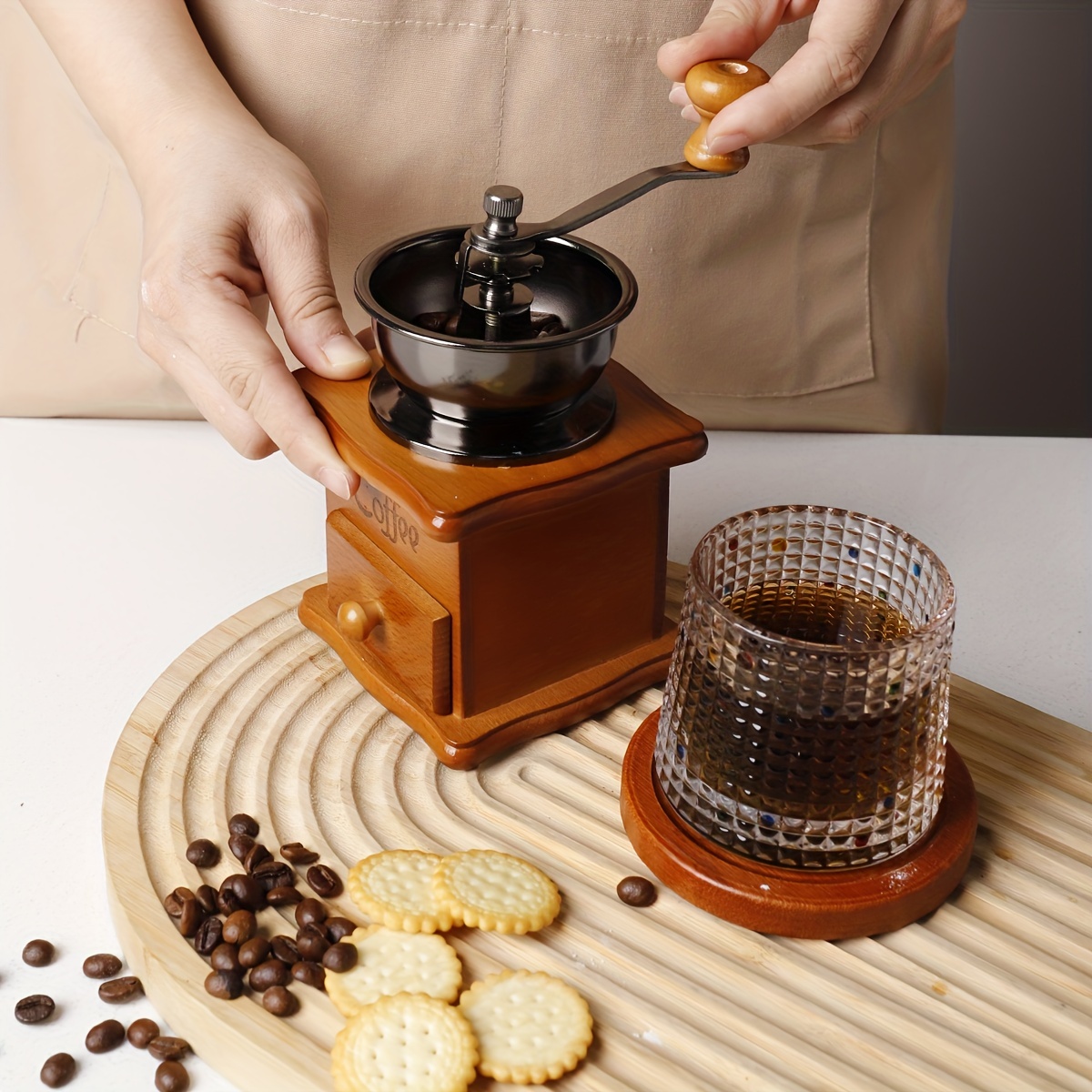 Manual Coffee Grinder, Ddsky Manual Coffee Bean Grinder Vintage Antique Wooden Hand Grinder Coffee Mill Coffee Grinder Roller