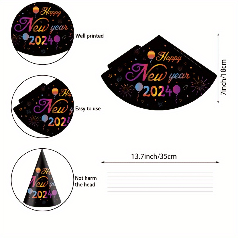 Bonne Année 2024 - 18x Pcs - Chapeaux de Fête Chapeau Kegel en Papier  Coloré pour