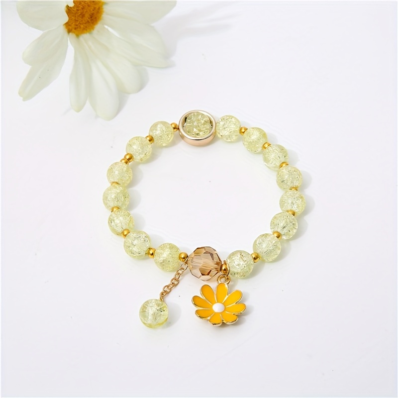 Flower Theme Beaded Bracelet Daisy Shaped Pendant With - Temu