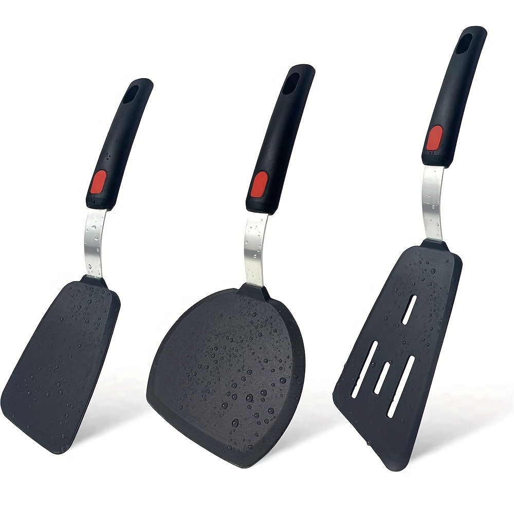 3pcs silicone spatula turner set cooking spatulas for nonstick cookware large flexible kitchen utensils bpa free rubber spatula set for egg pancake fish burger