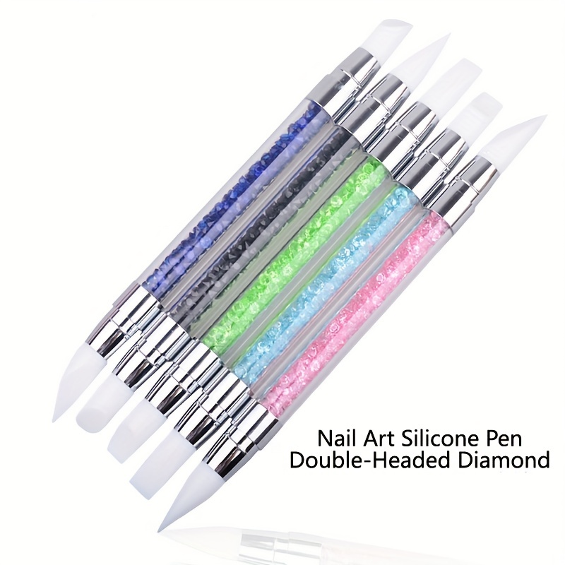 Silicone Nail Art Acrylic Pen Brushes Rhinestone Nail Polish Carving Pen  Rubber Tip Nail Brushes Nail Art Tools for Home Salon 1