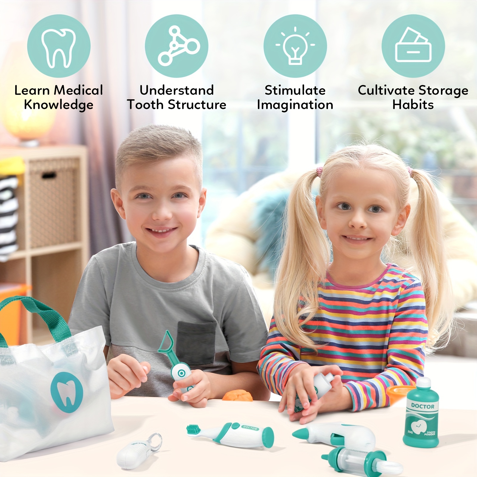 Dentist Kit for Kids with Pretend Teeth, Dental Accessories and Dress Up  Costume - Kids Dentist Kit Play Set - Pretend Play Gift for Kids Toddlers