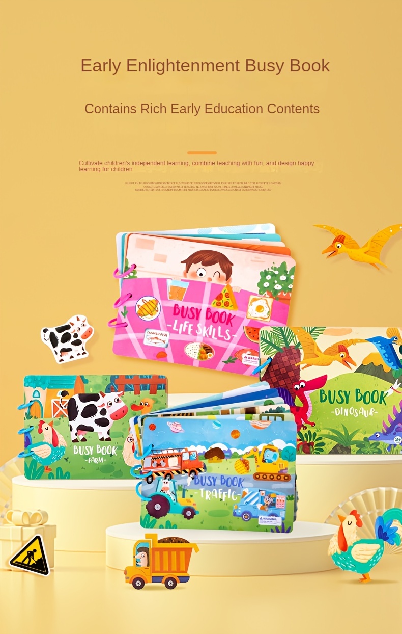 Paquete de 4 libros de bricolaje para niños pequeños, libro Montessori  ocupado para que los niños desarrollen habilidades de aprendizaje, libro