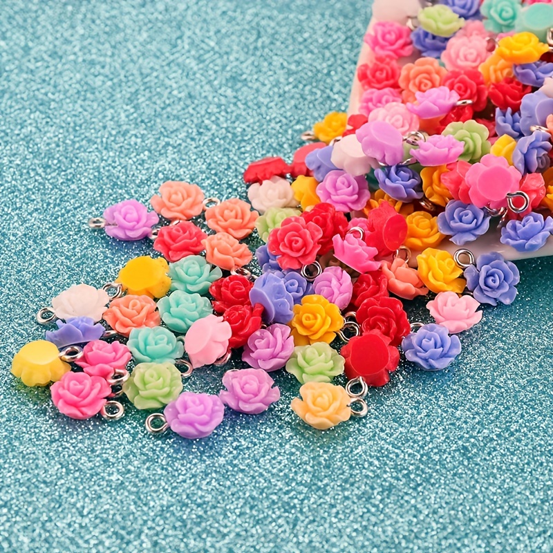 TEMU 50pcs Mixed Color Resin Rose Flower Charms Pendants, Ideal Accessories For Necklace, Bracelet, Keychain, Earrings, Jewelry Making