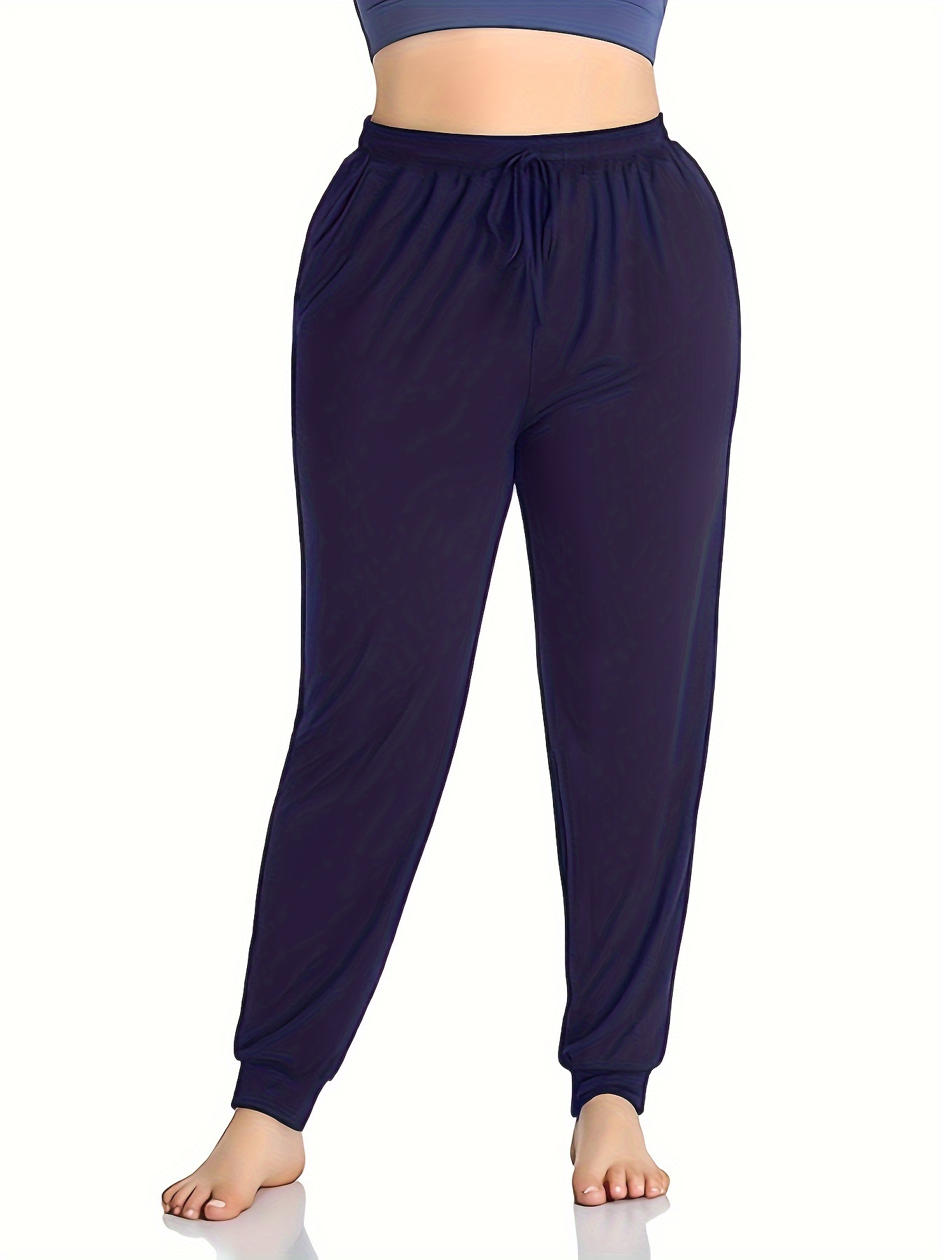 Plus Size Sports Pants Women's Plus Solid Tie Elastic Waist - Temu