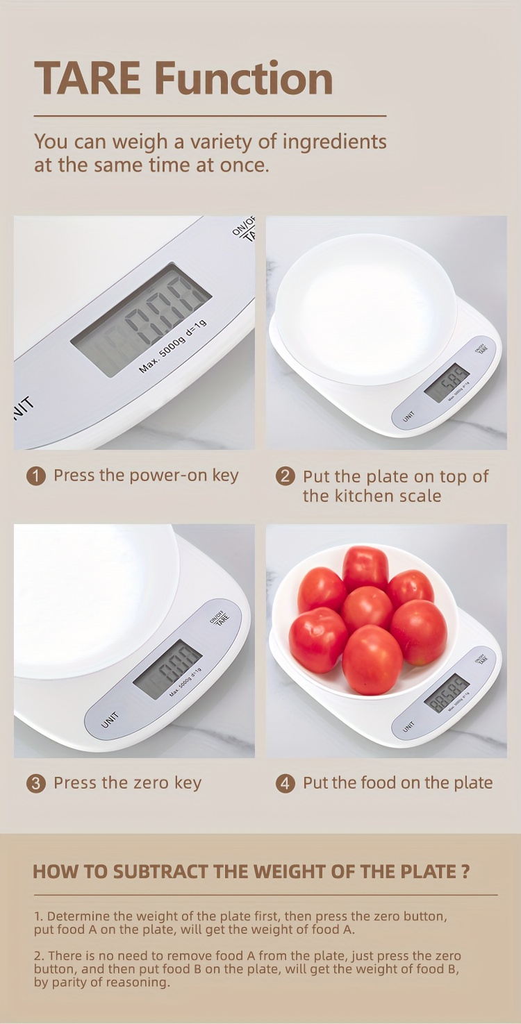 Digital Kitchen Food Scale - Lcd Display Weight In Grams, Kilograms, Ounces,  Fl Ounces, Milliliters, And Pounds Perfect For P - Temu