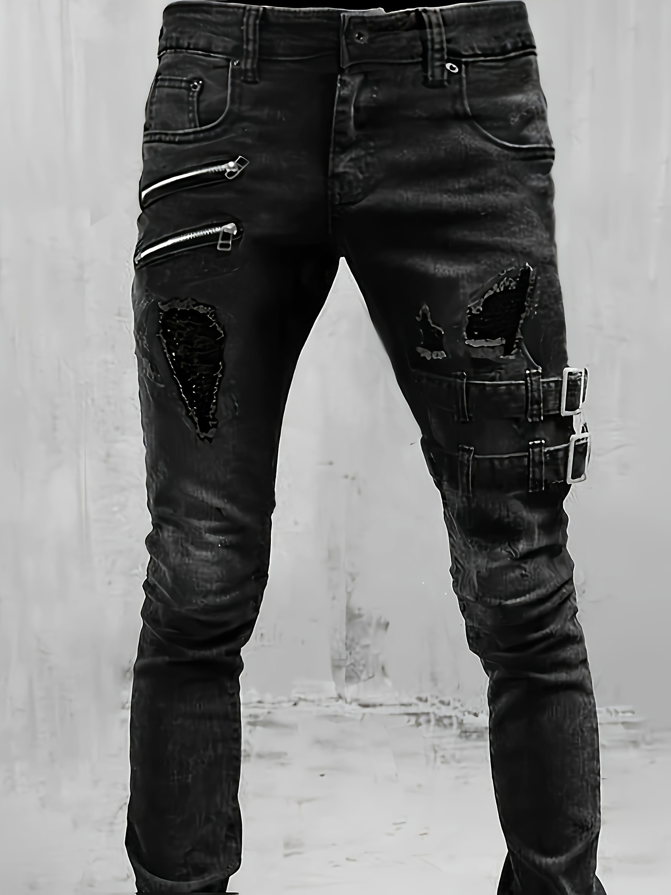 Fashion Street Style Ripped Skinny Jeans Men Vintage Slim Fit Pencil Denim  Pant