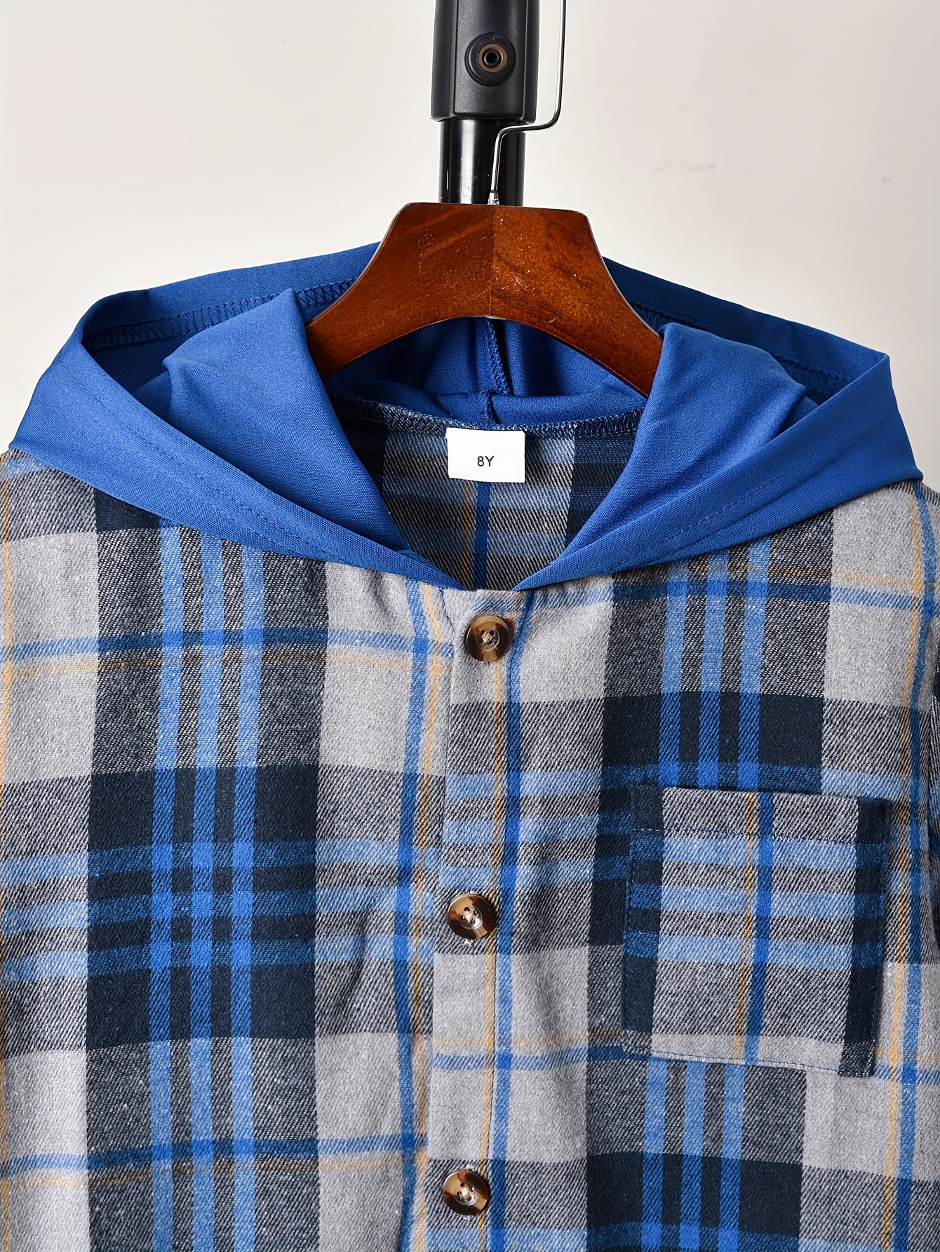 Blue Zippered Hoodies For Men'S Fashion And Winter Plaid Hooded