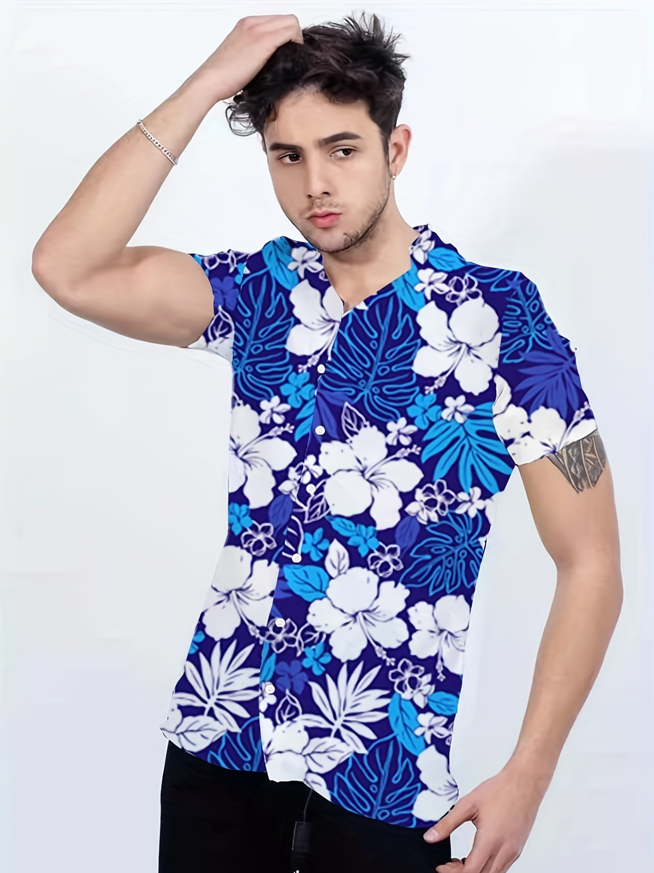 Men's Casual Button-up Short Sleeve Shirt Floral Hawaiian Shirt Casual  Printed Shirt - Temu