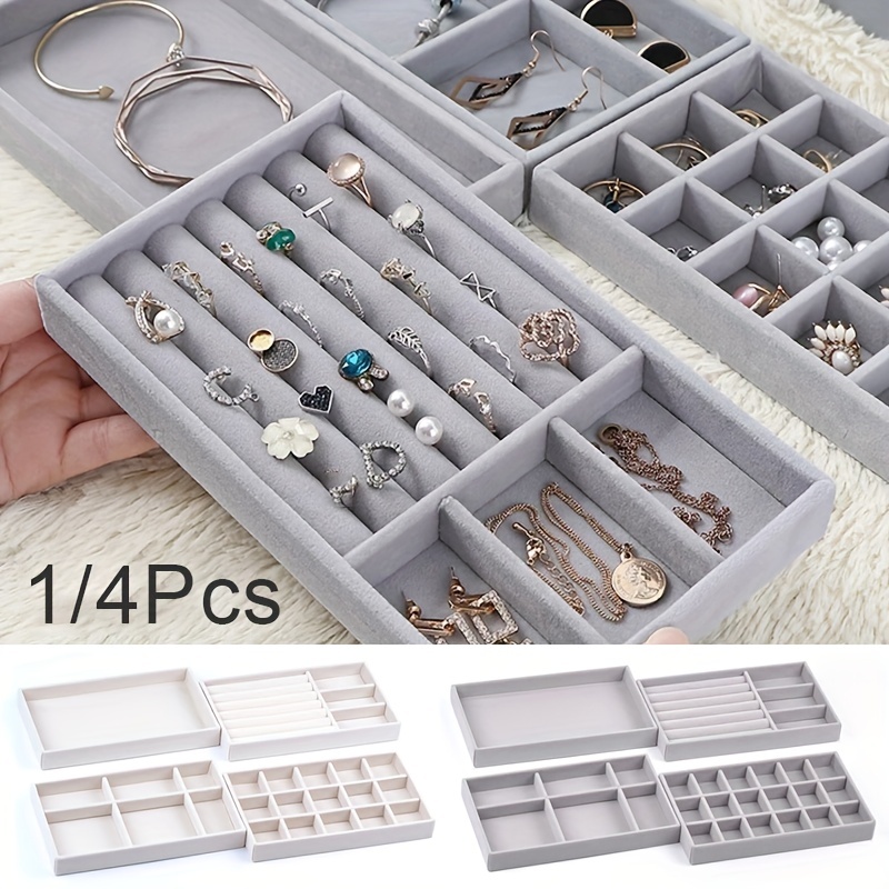 Fancy Grey Velvet Jewelry Organizer Tray For Ring Earring - Temu
