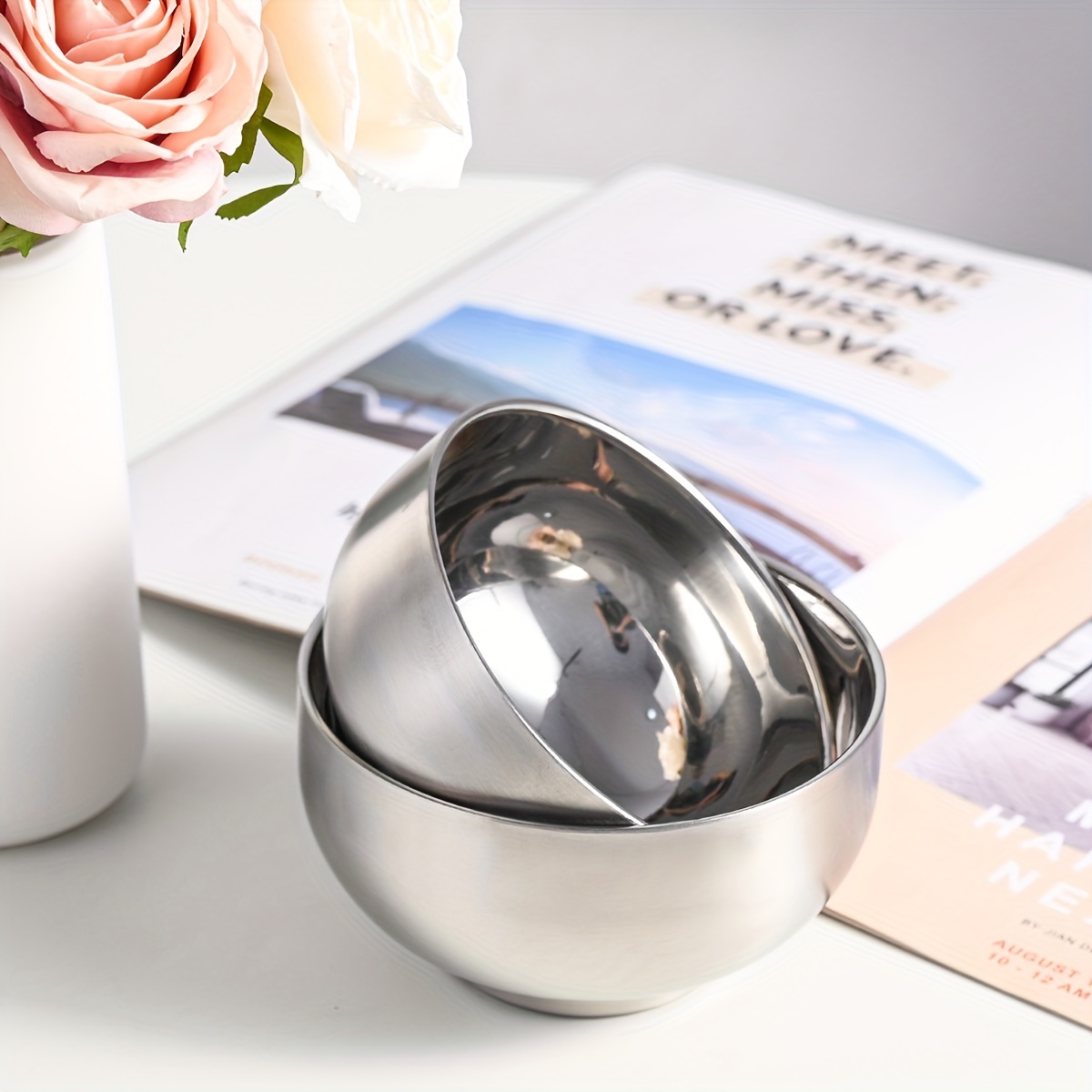 1pc Stainless Steel Insulated Bowl With Lid Korean Style - Temu