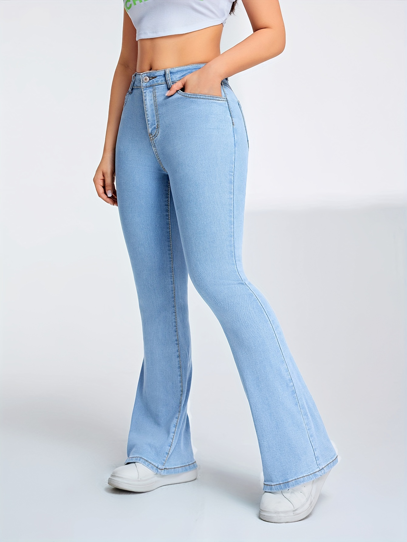 Mezclilla Pantalon Con Elastico En La Cintura Para Mujer Pantalón