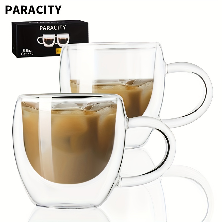 Paracity Espresso Cups Set of 2, 2 oz Espresso Shot Glass, Espresso Mugs, Doubled Clear Insulated Borosilicate Glassware, Tazas de Cafe Expreso