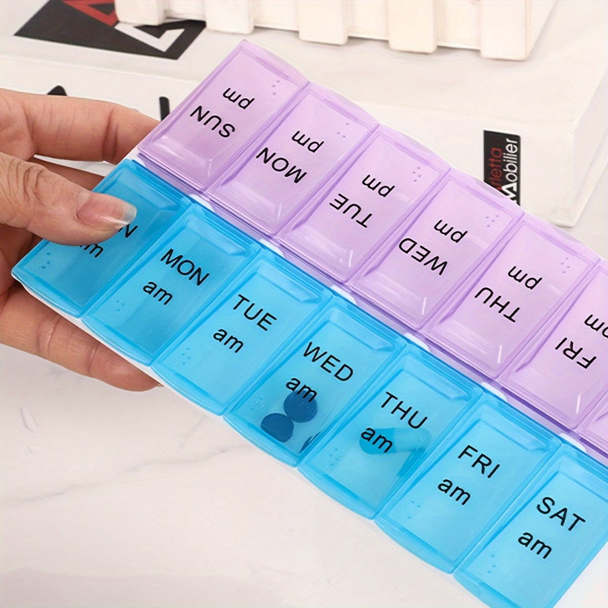 1pc two color pill box packing box portable 7 days a week pill box pill sorting storage box details 4