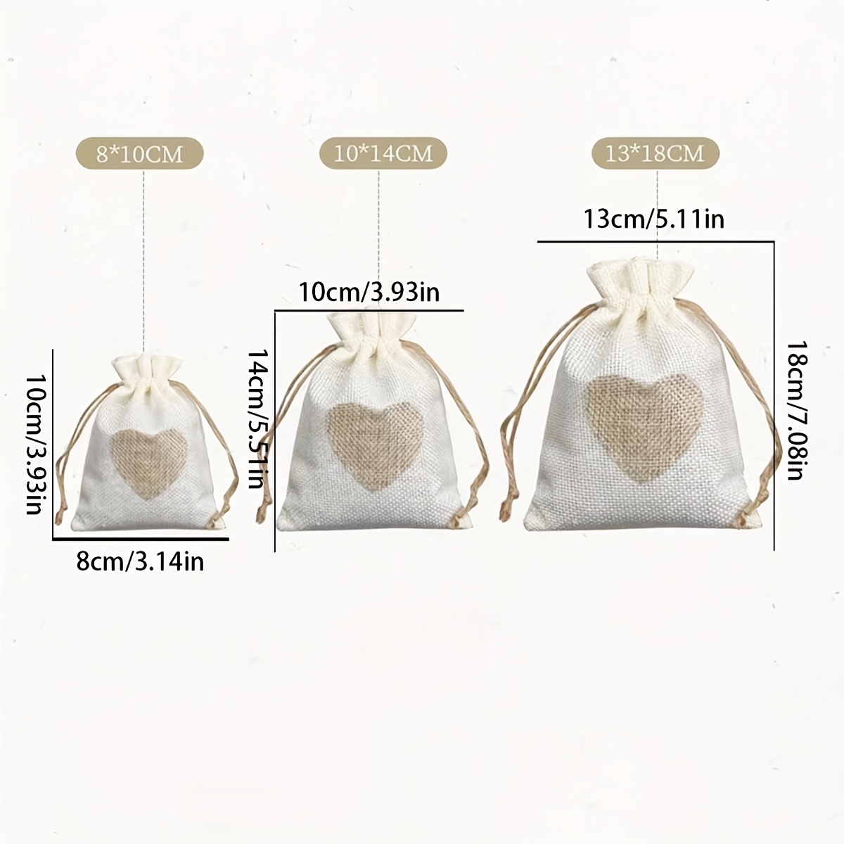 25pcs Heart-shaped Jute Drawstring Bags Set, Wedding Party Favor