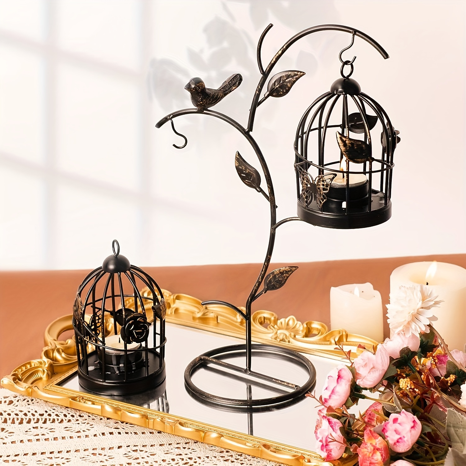 Retro Shabby Candle Holder Decorative Birdcage Candle Holder