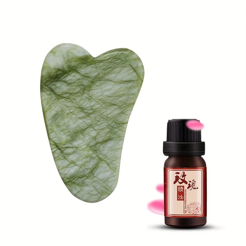 Rose Quartz Jade Roller and Gua Sha Set with Rose Essential