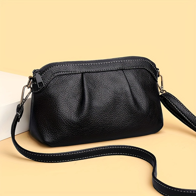 

Cloud Ruched Crossbody Bag, Solid Color Zipper Every Day Purse, Fashion Shoulder Bag For Women