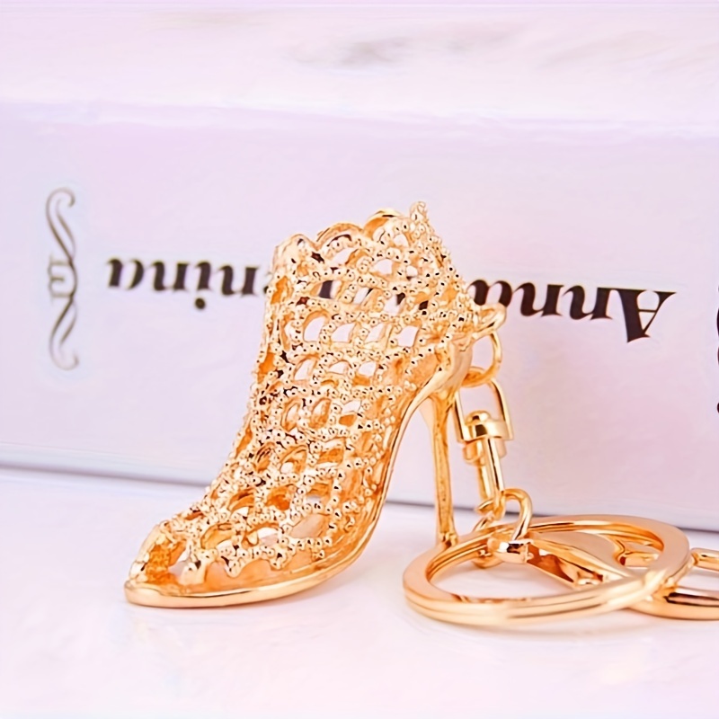Image of Creative Small Gift Women's Crystal Hollow High-heeled Shoe Car Keychain Pendant Handbag Accessory Keychain