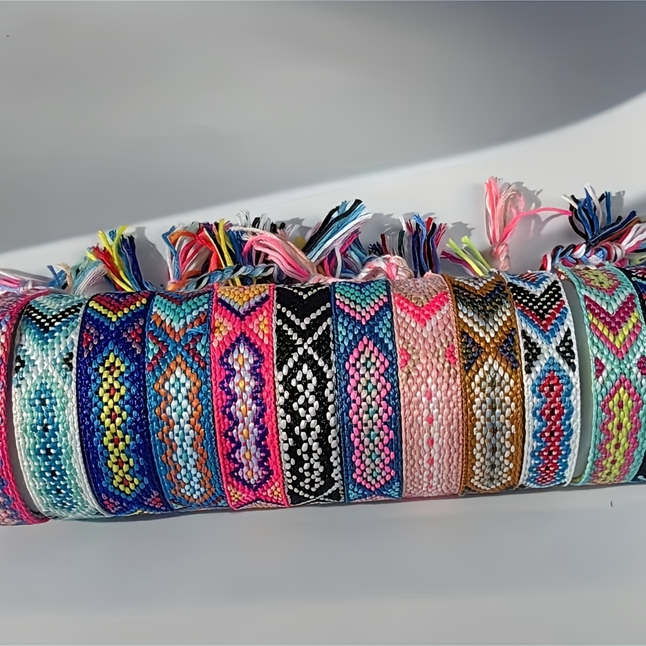 12 Pulseras Tejidas Estilo Étnico Niña Pulseras Amistad - Temu