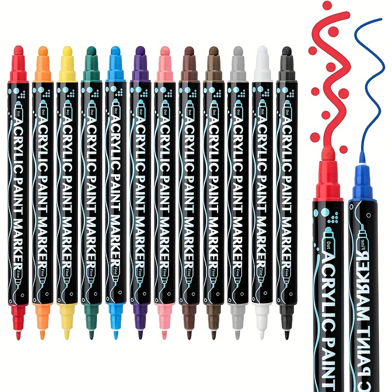 12/24 Colors Dual Tip Acrylic Paint Markers Fine Tip For - Temu