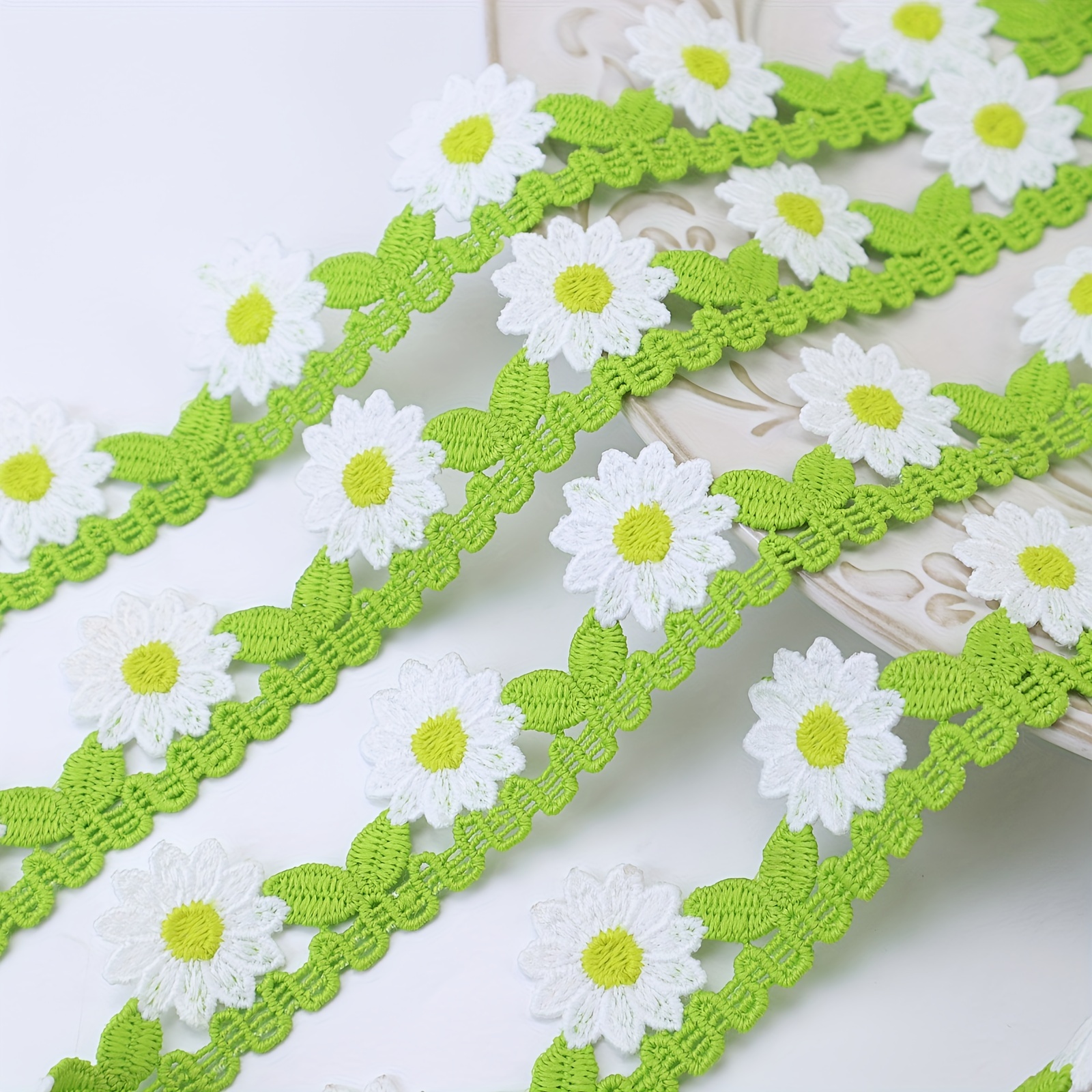 2 Yards Daisy Embroidered Lace Trim Ribbon Diy Sewing - Temu