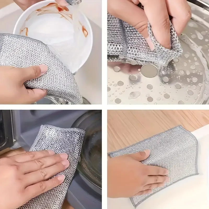 6 12pcs new multifunctional non scratch wire dishcloth restaurant multipurpose wire dishwashing rags for wet and dry scrubs cleans for dishes sinks counters stove tops details 6