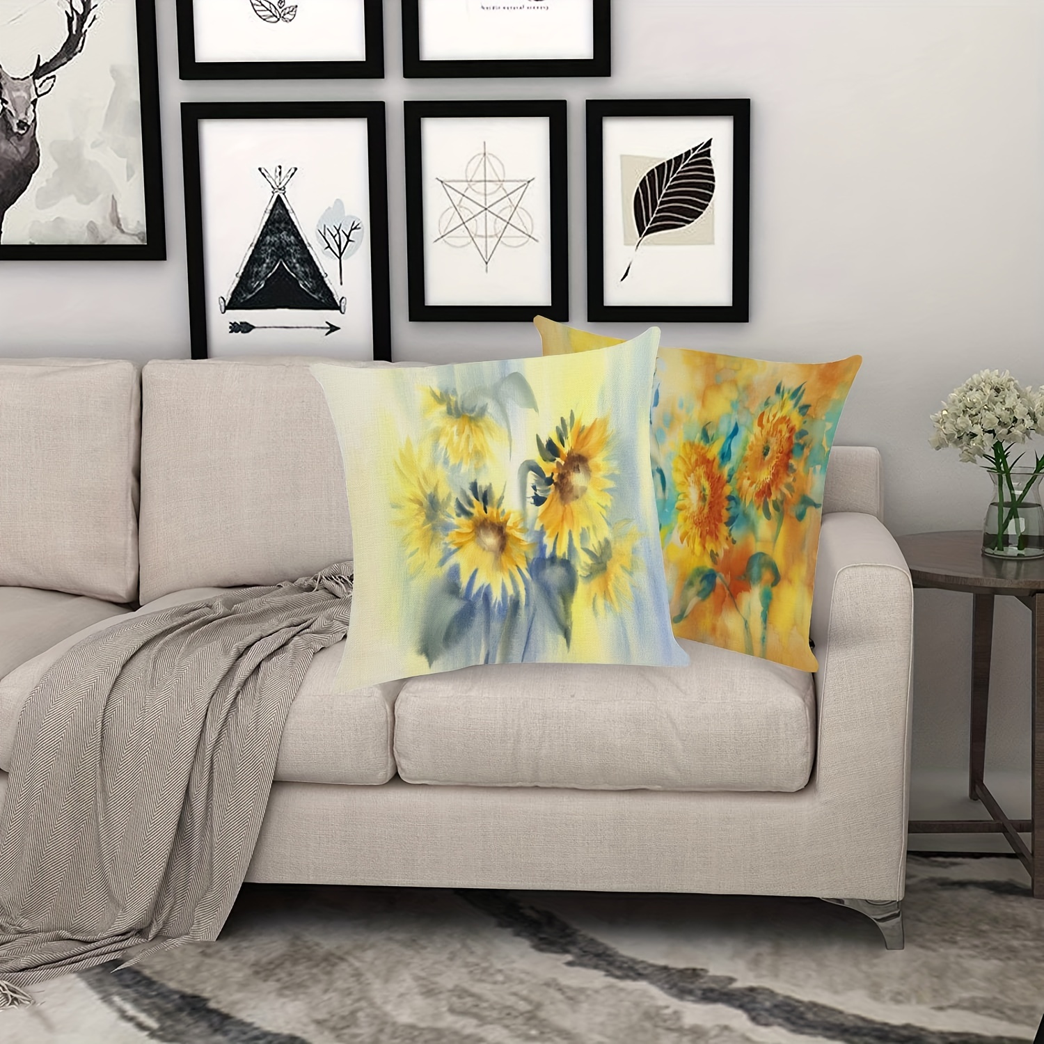 4pcs Sunflower Linen Cushion Covers, Yellow Printed Decorative Pillowcase  For Sofa, Living Room, Home Decor, 18x18 Inches (pillow Inserts Not  Included)