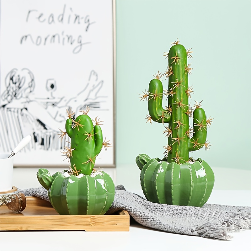 1 Vaso Da Fiori In Ceramica A Forma Di Cactus Con Drenaggio, Vaso  Decorativo Per Piante