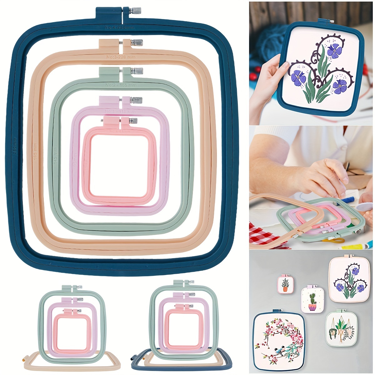 Square Embroidery Hoops Plastic Cross Stitch Hoops With Different Sizes And  Colors Reusable Embroidery Hoops Frames Sewing Tool For Sewing Needlework  Embroidery Projects - Temu