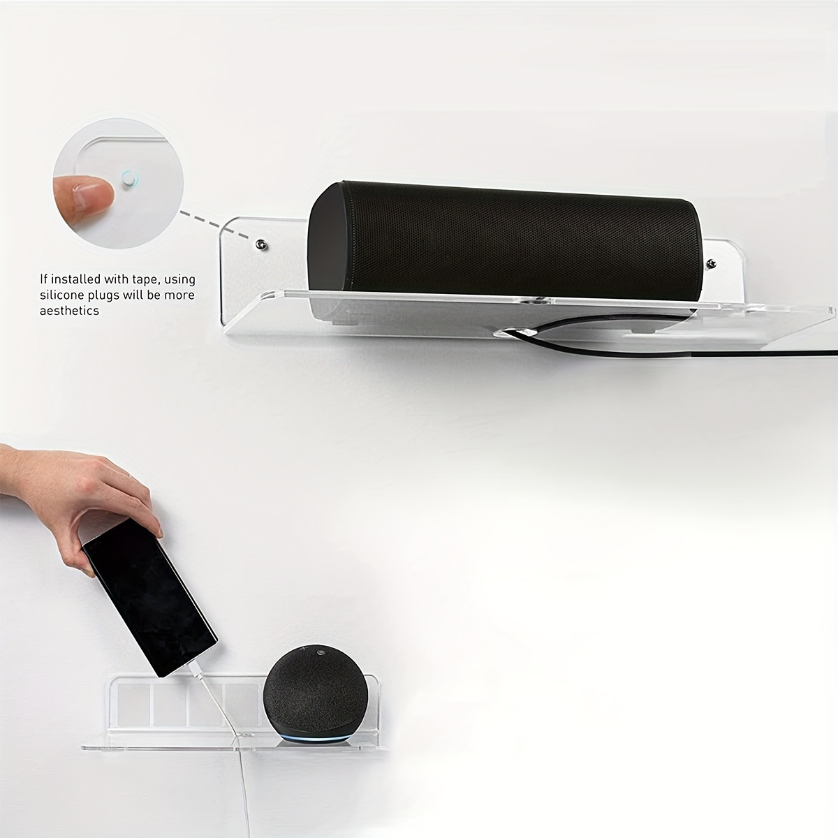 1/2Pcs Acrylic Self Adhesive Floating Wall Shelves Storage Display Shelf  Speaker