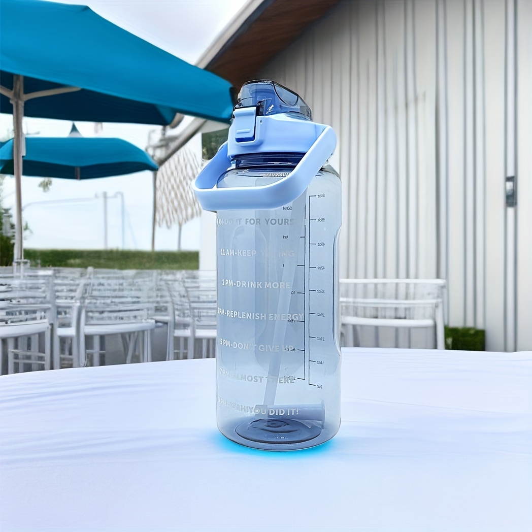 1pc Plastic Portable Handle Straw 2l Large Capacity Clear Water Bottle,  Sports Bottle