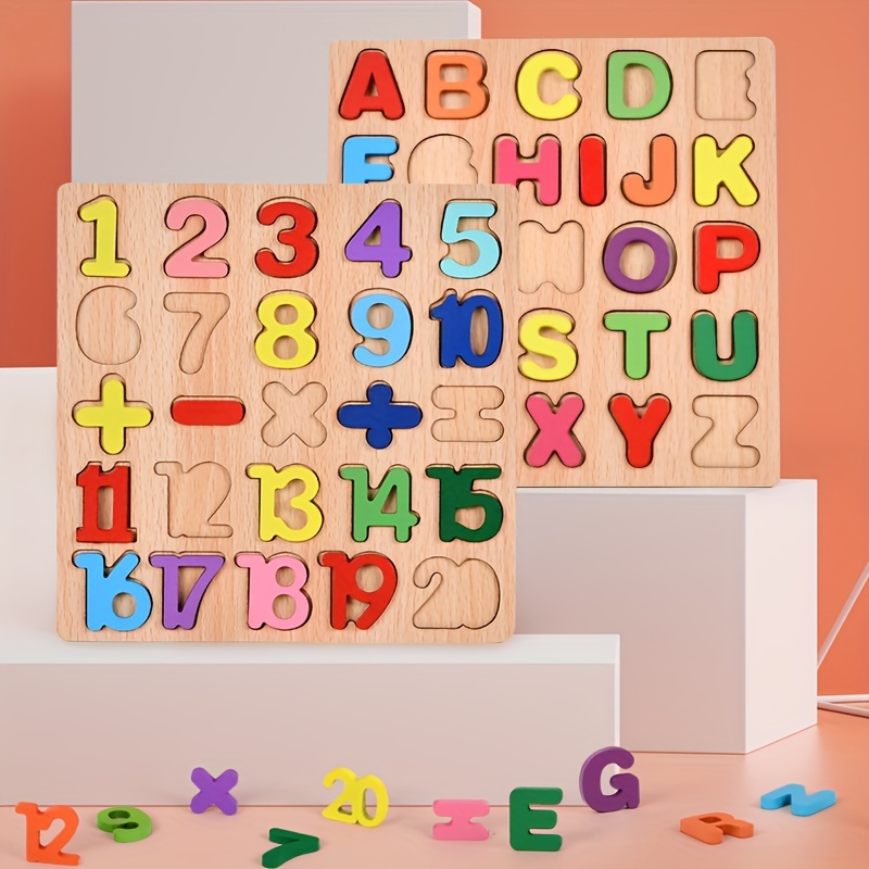 Wooden Puzzle Board Game Alphabet Numbers Shapes Matching - Temu