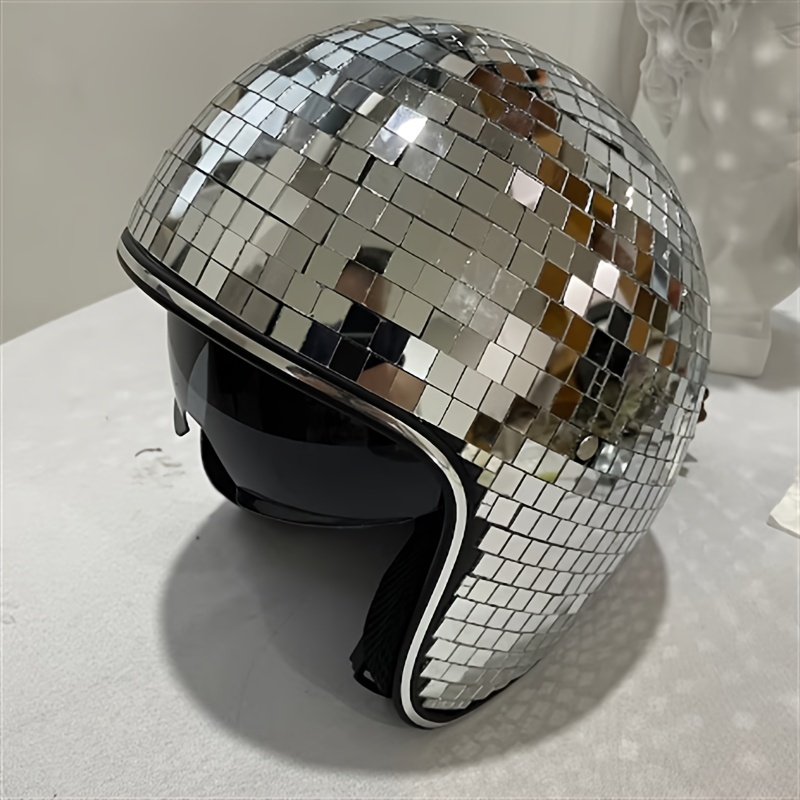 Sparkling Silver Disco Ball Helmet With Retractable Visor - Temu