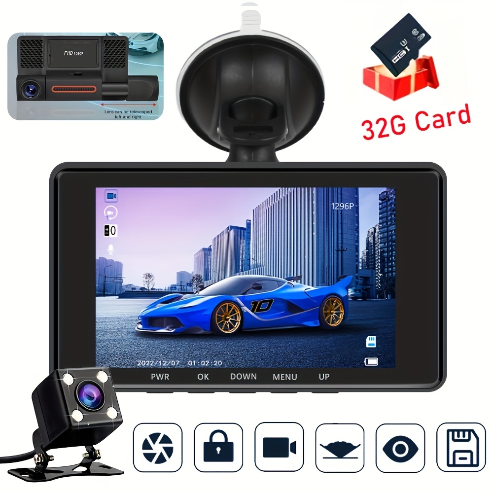 1080p Front And Back Inside 3 Channels Car Camera Dvr Video - Temu