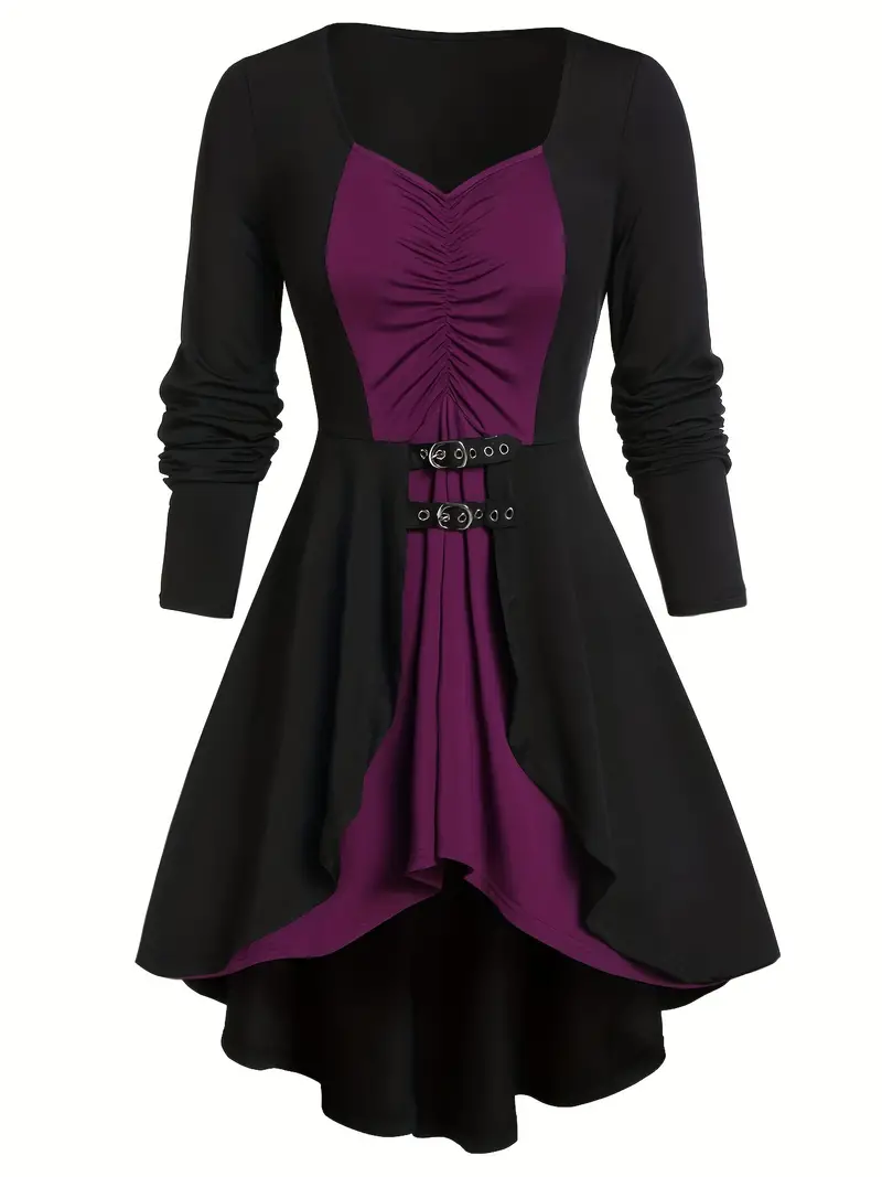 Plus Size Gothic Dress Women's Plus Solid Long Sleeve Round - Temu