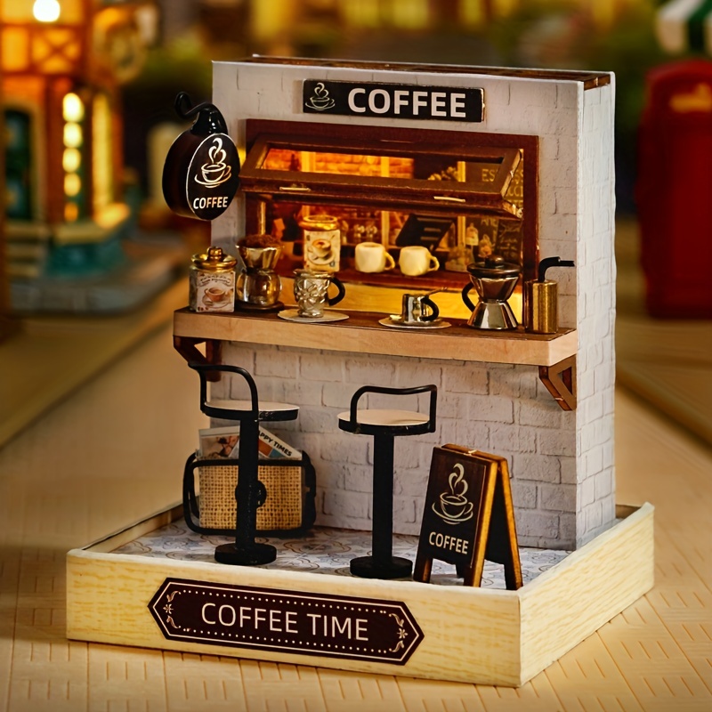 Mini Coffee House Model Kit with Furniture & Decorations
