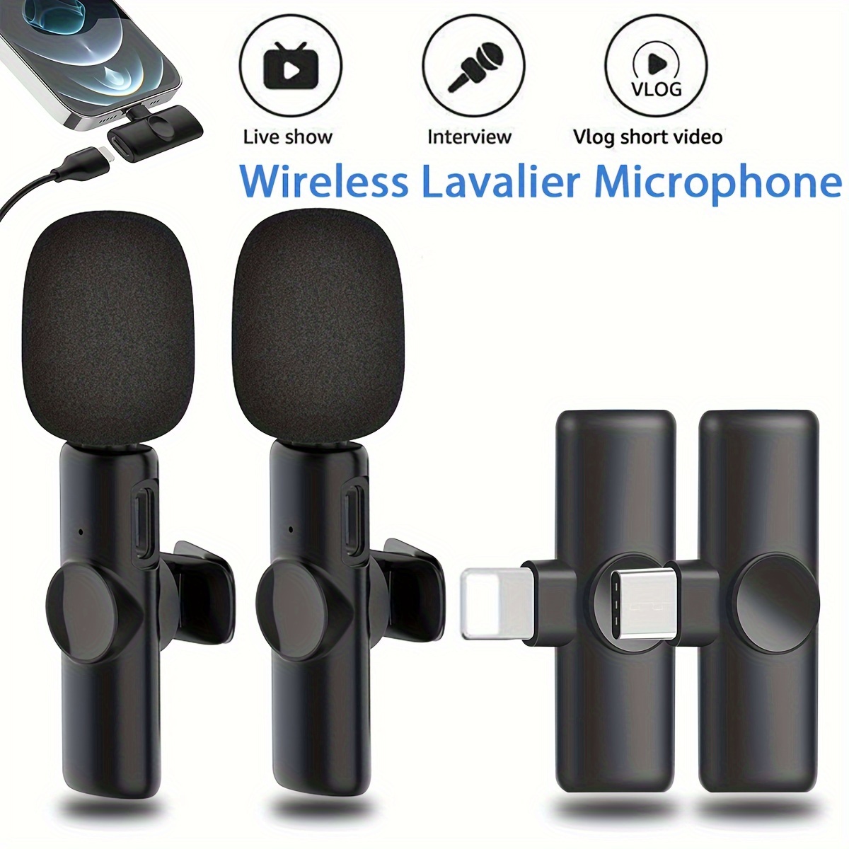 2 En 1 Microphone Lavalier Sans Fil Avec Étui De Chargement Pour
