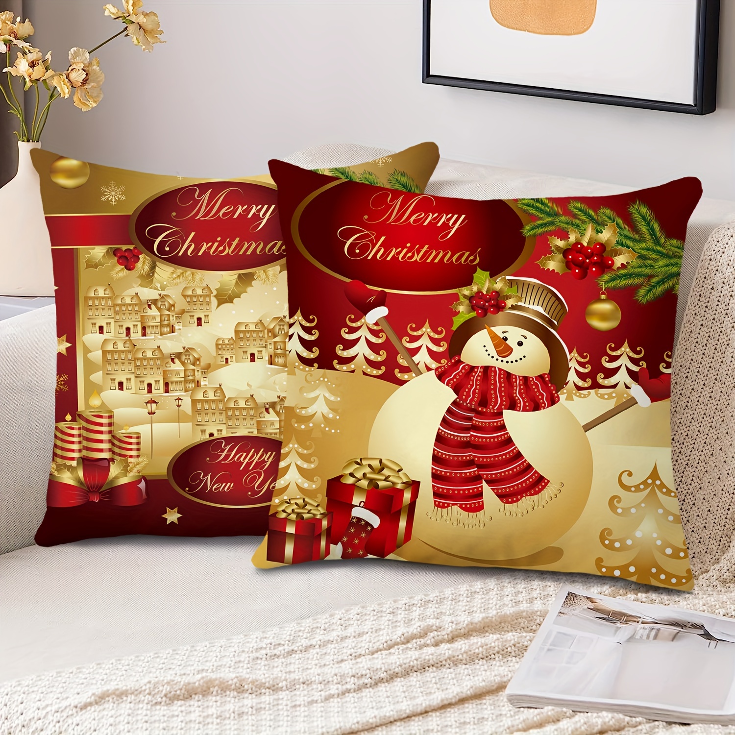  Lewondr Christmas Pillow Cover Set of 2 Merry Christmas  Nutcracker Throw Pillow Cover 18 x 18 Inch Embroidery Cartoon Home Decor  Square Cushion Case for Winter Holiday Party Xmas Sofa Bed
