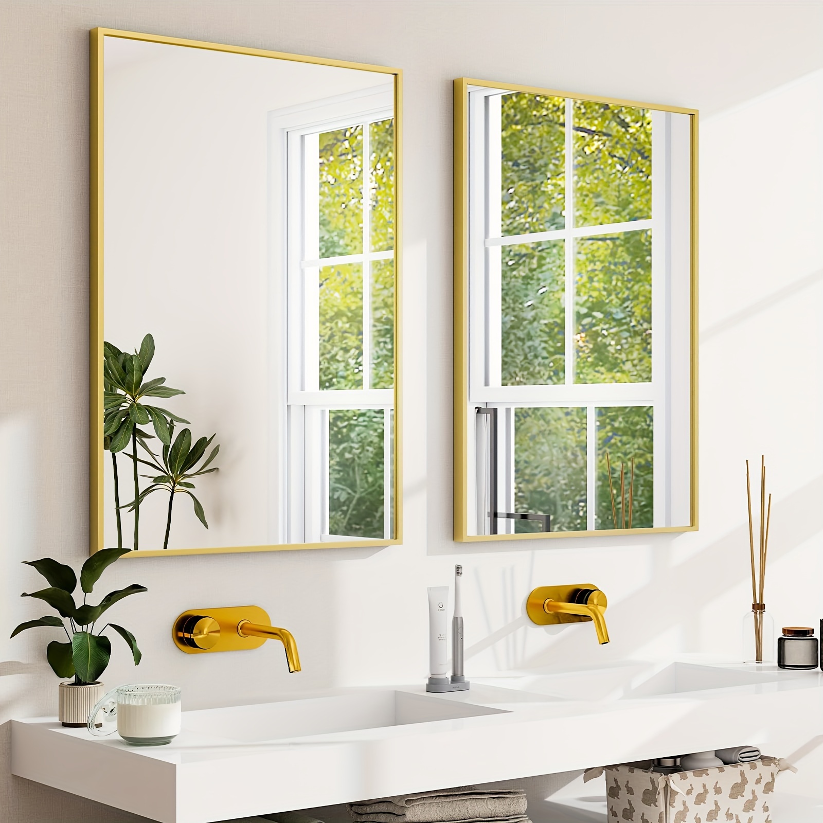 DLLT - Espejos de baño dorados para tocador, espejo de pared de 40 x 30  pulgadas para baño con marco rectangular decorativo de aleación de  aluminio