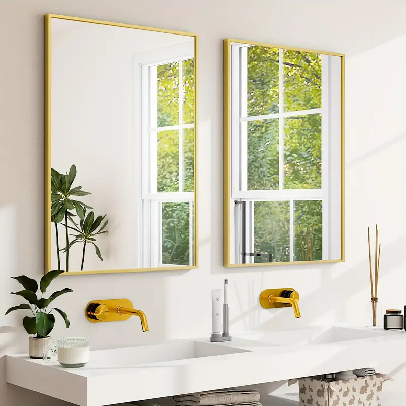 Specchio da parete con cornice rettangolare in metallo per il bagno con  lavandino montato a parete Specchio angolo arrotondato cornice oro specchi  decorativi per soggiorno Camera da letto - Cina Decorazioni in