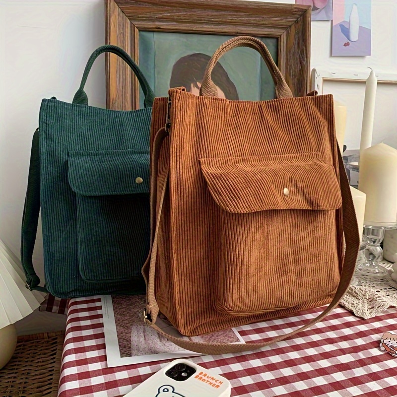 

Corduroy Bag For Women, Solid Color Crossbody Bag, Pocket Front Handbag For Travel School